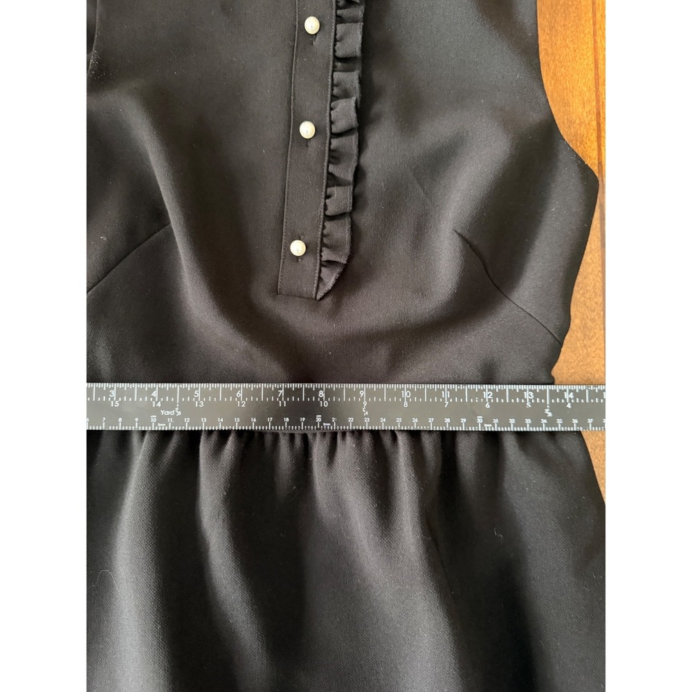 Kate Spade Black Fit‎ Flare Dress Pearl Buttons Ruffle Neck Sleeveless XS - Picture 6 of 8